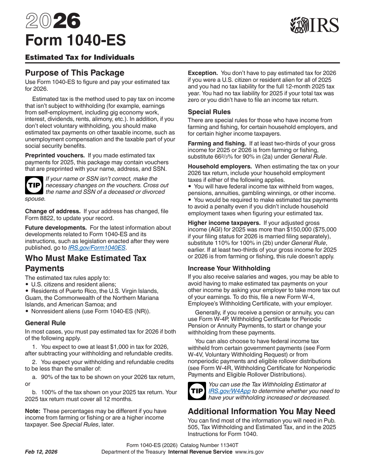 2026 Form 1040-ES Page 1 Preview