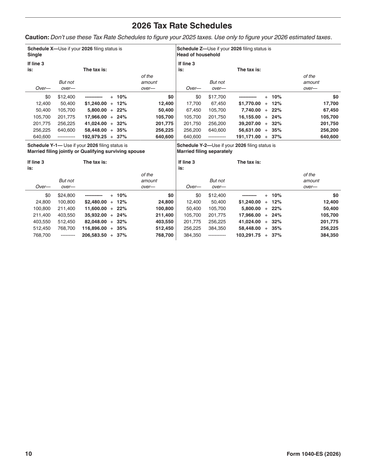 2026 Form 1040-ES Page 10 Preview