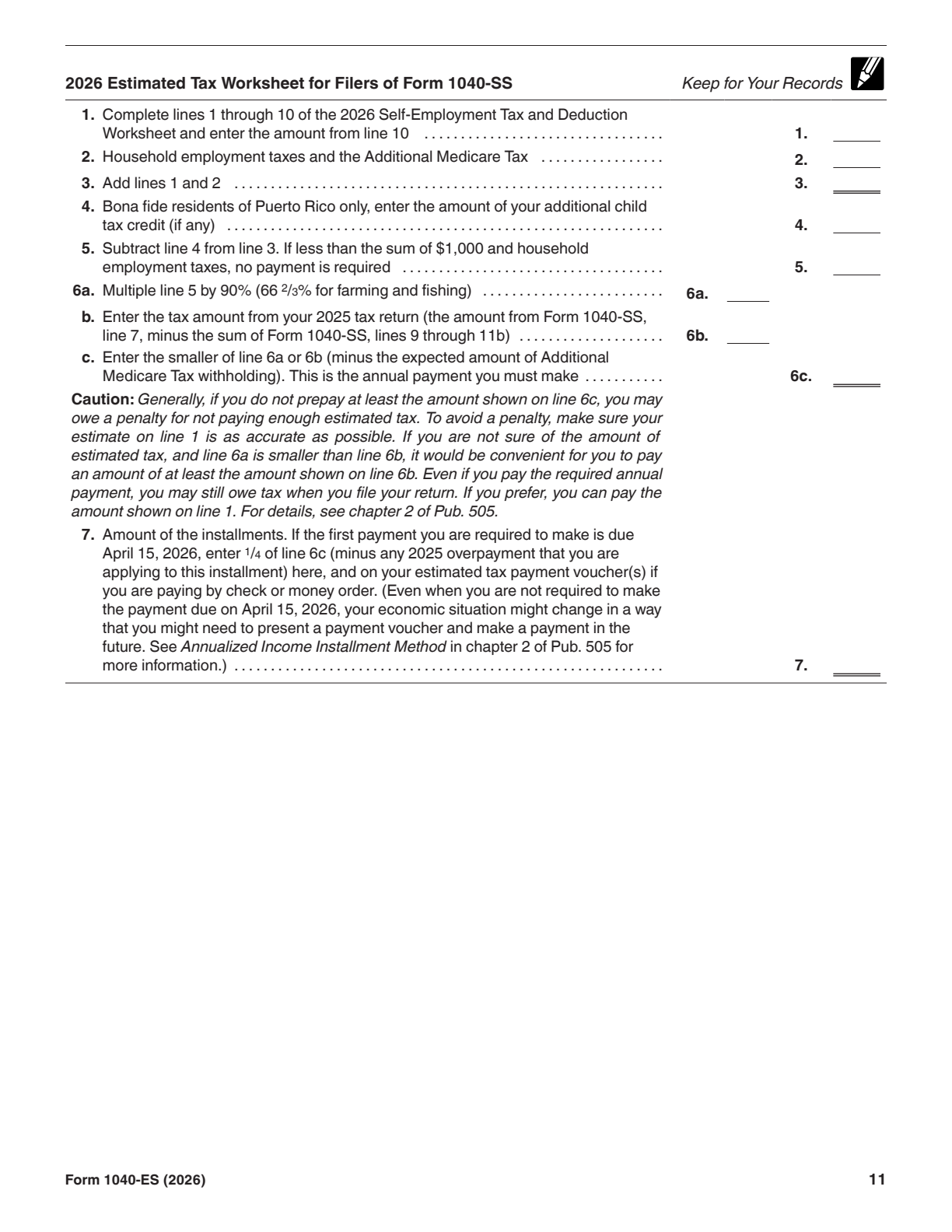 2026 Form 1040-ES Page 11 Preview