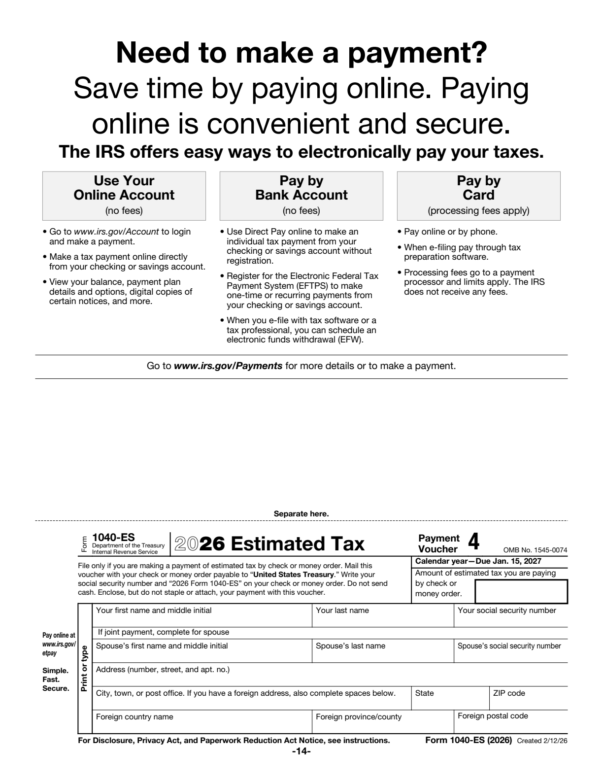 2026 Form 1040-ES Page 14 Preview