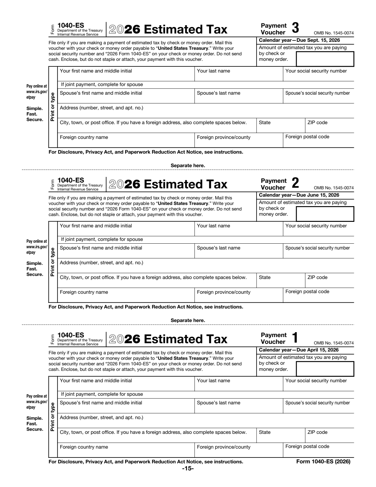 2026 Form 1040-ES Page 15 Preview