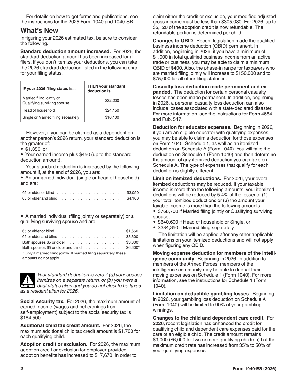 2026 Form 1040-ES Page 2 Preview