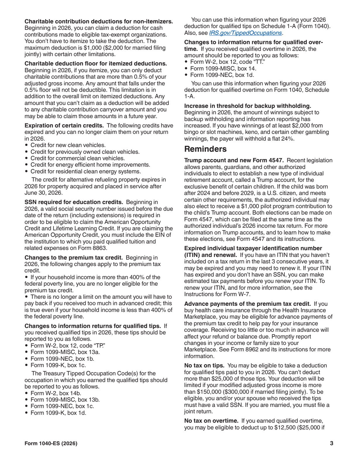 2026 Form 1040-ES Page 3 Preview
