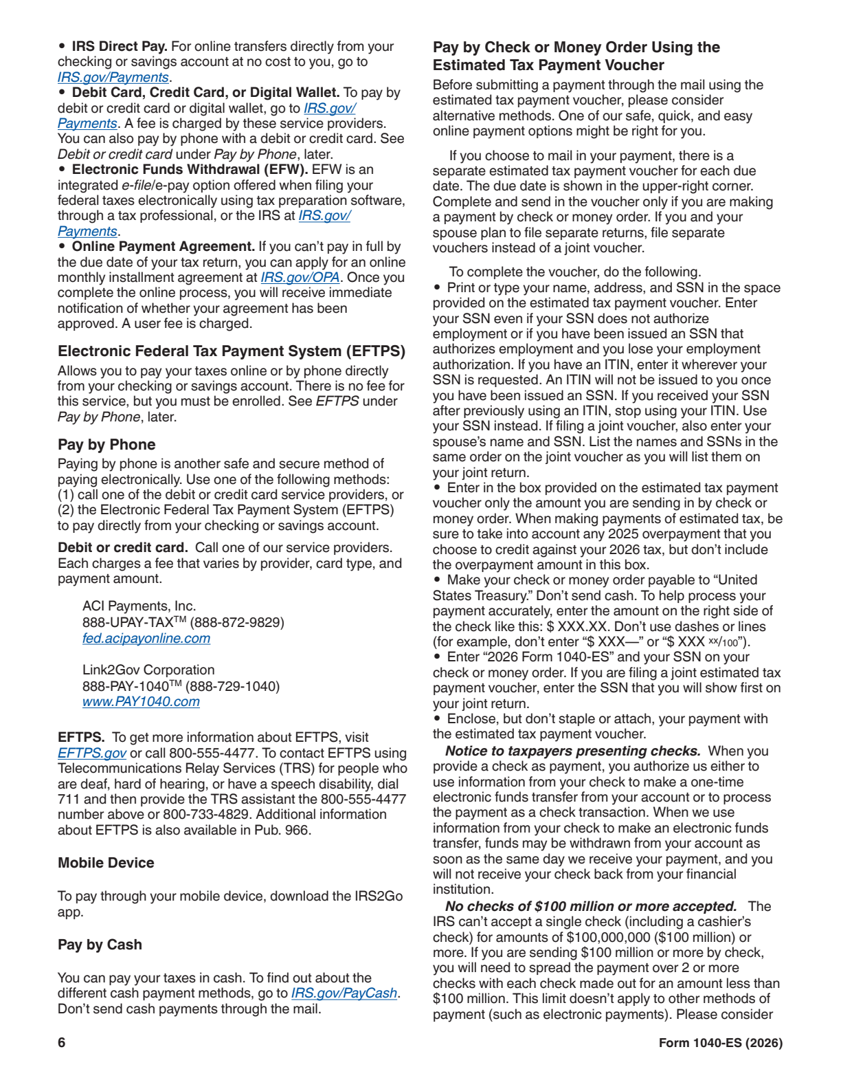 2026 Form 1040-ES Page 6 Preview