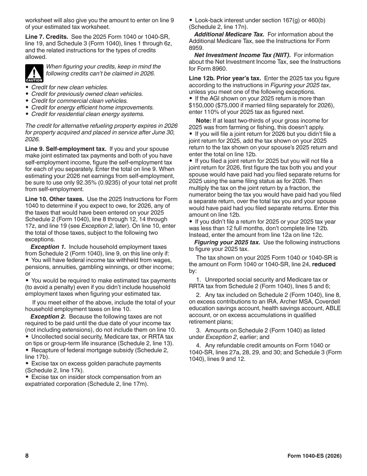 2026 Form 1040-ES Page 8 Preview