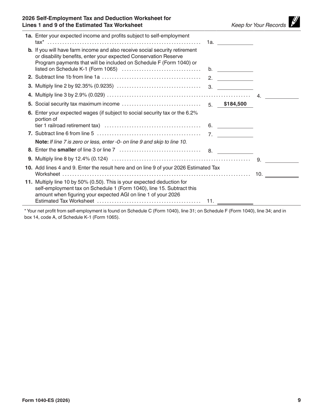 2026 Form 1040-ES Page 9 Preview