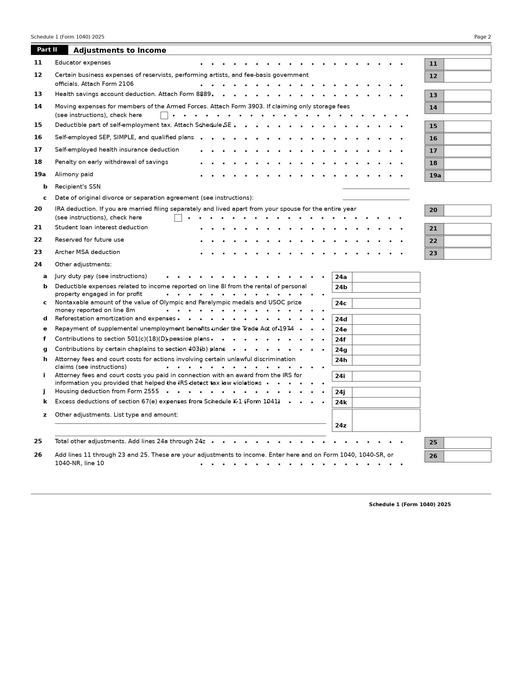 1040 Schedule 1 Form Page 2 Preview
