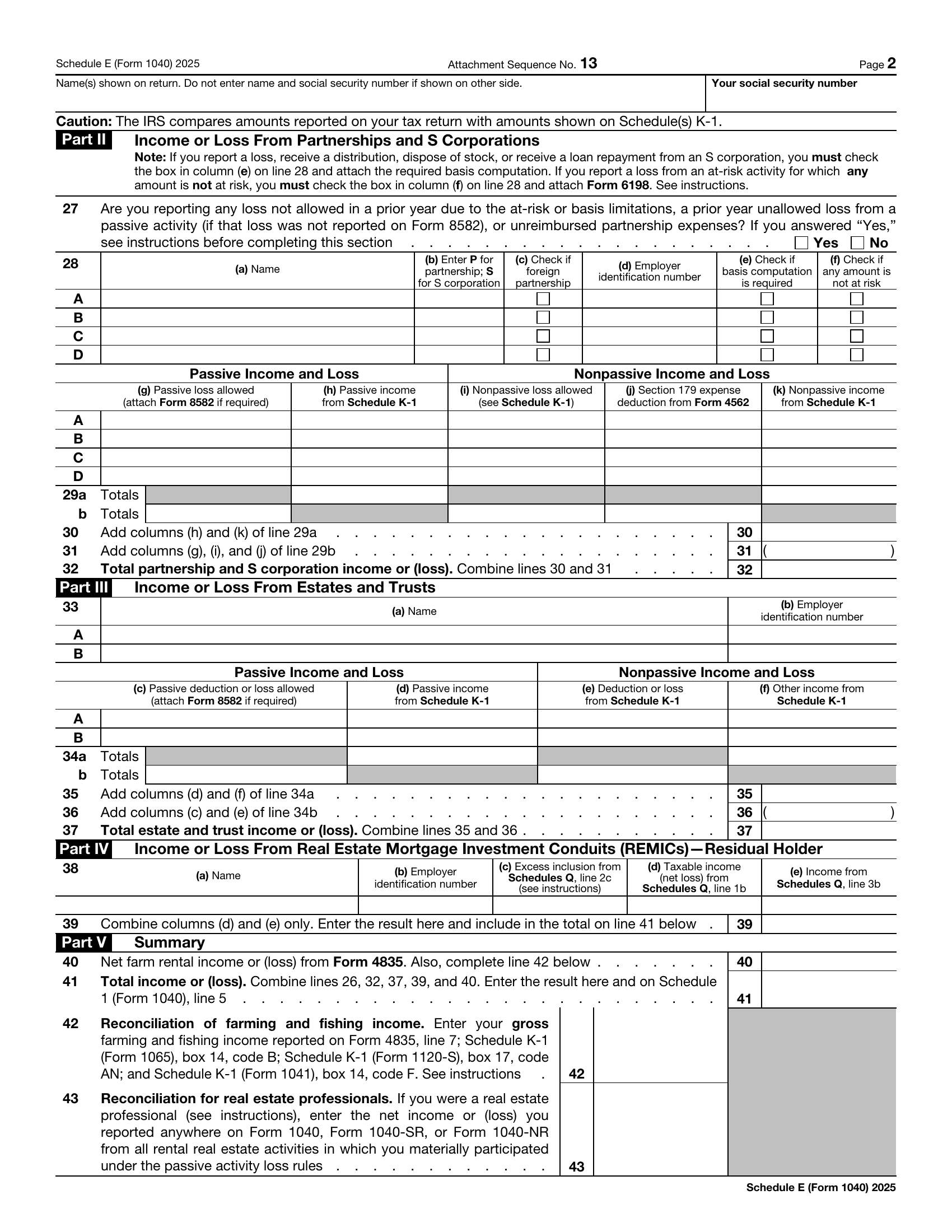 1040 Schedule E Form Page 2 Preview