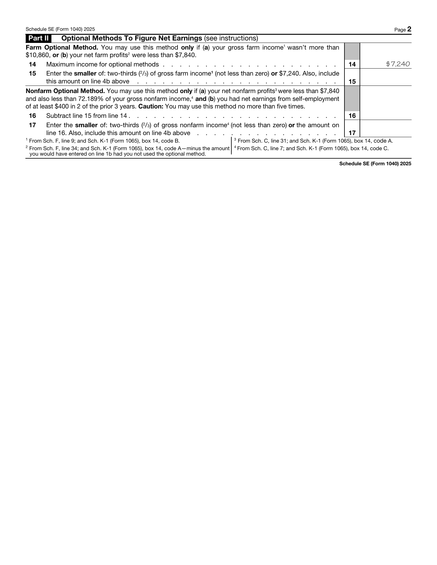1040 Schedule SE Form Page 2 Preview