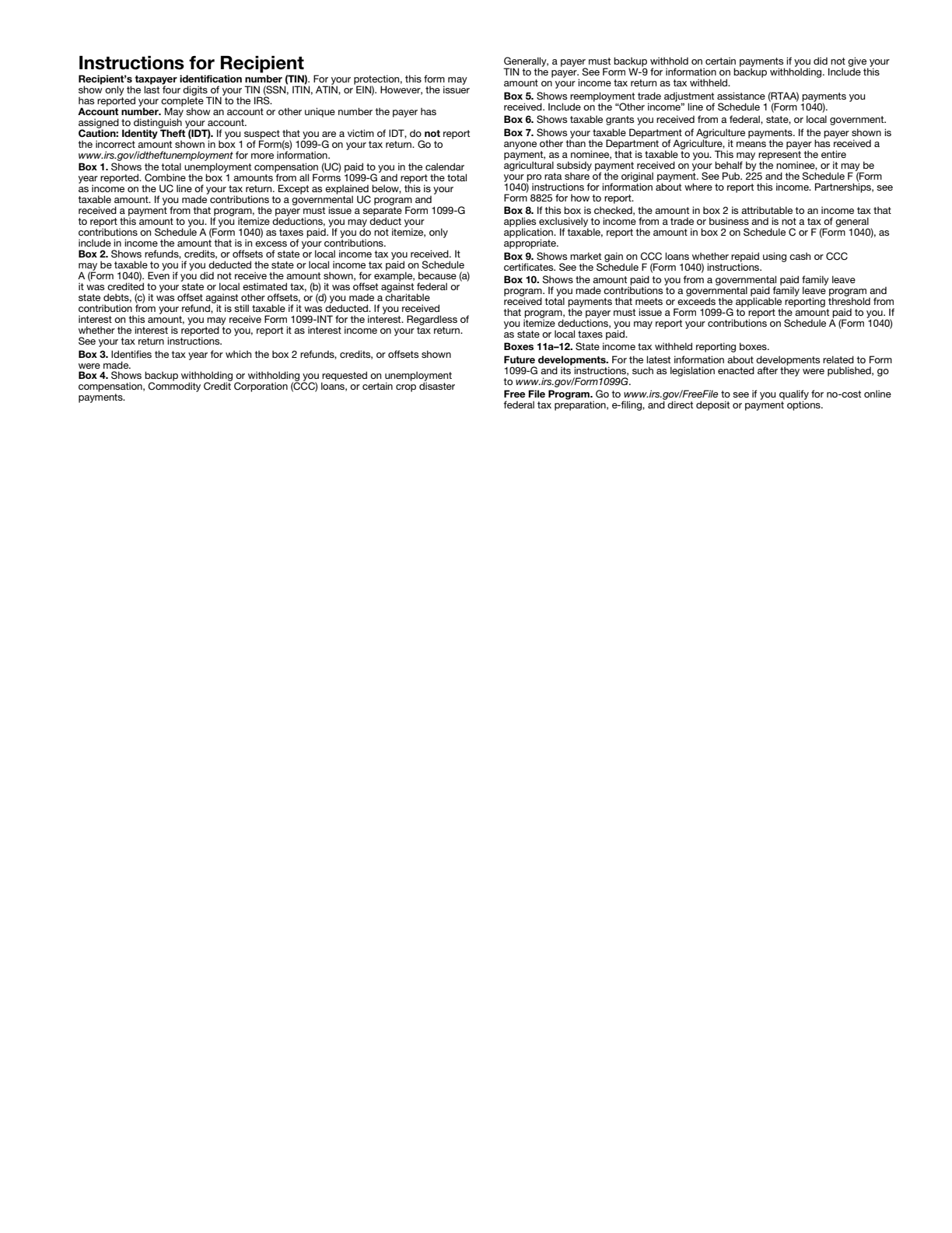 1099-G Form Page 5 Preview