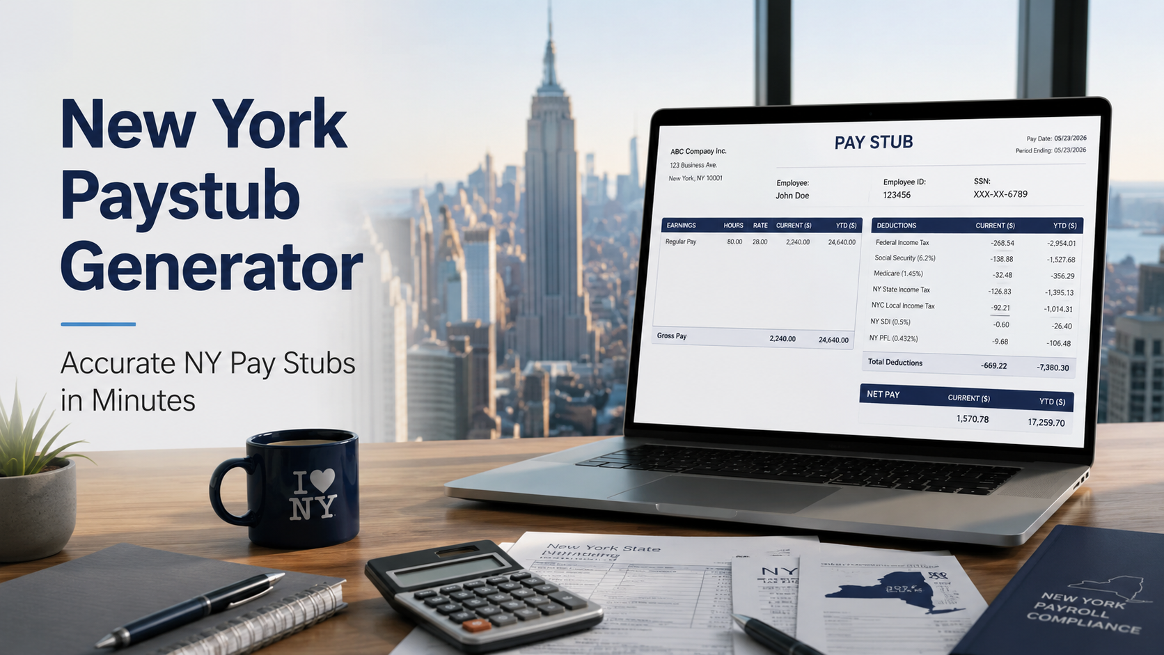 New York paystub generator preview