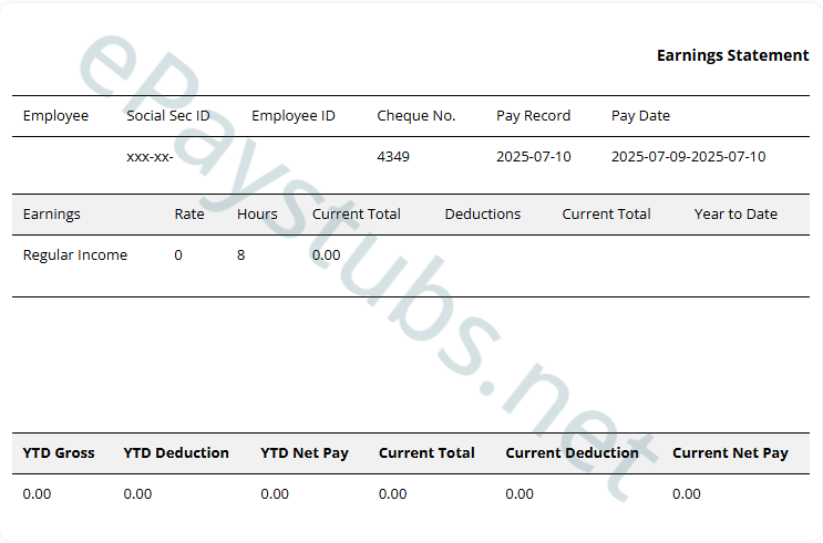 Short B&W Paystub