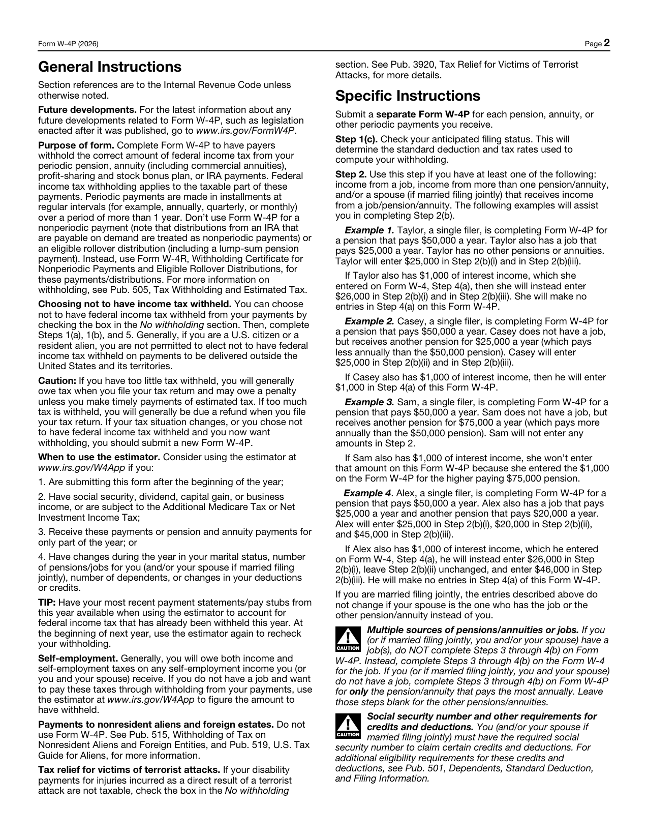 IRS Form W-4P page 2
