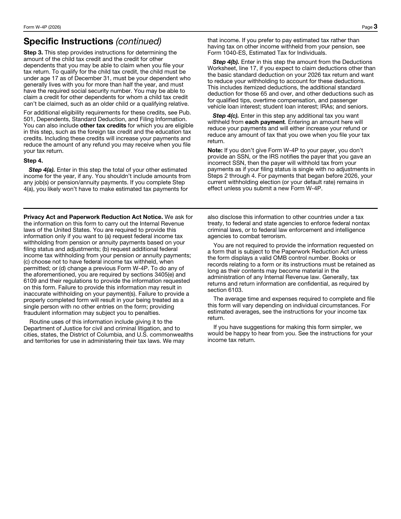 IRS Form W-4P page 3